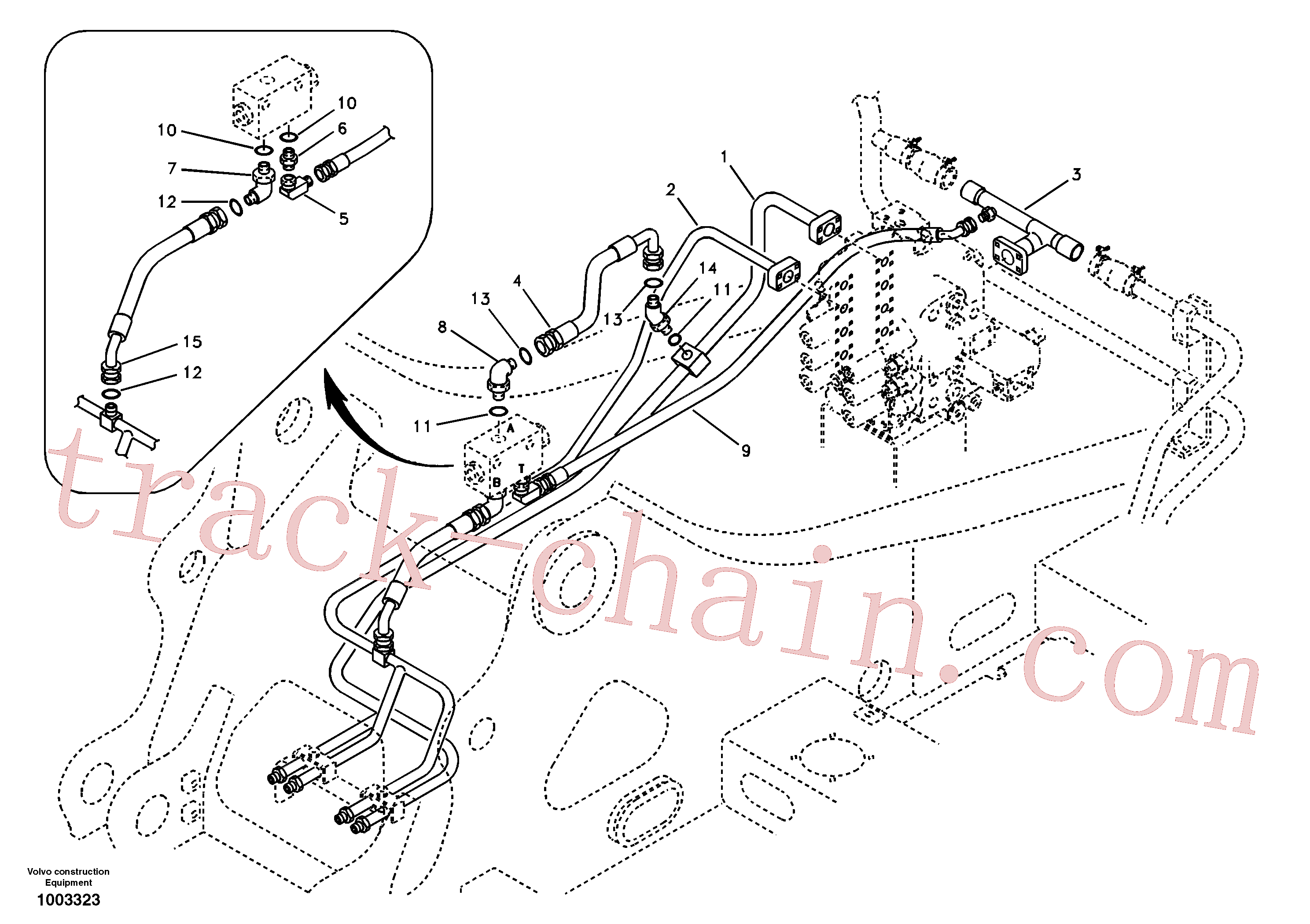 VOE14518204 for Volvo Hydraulic system, control valve to boom and swing(1003323 assembly)