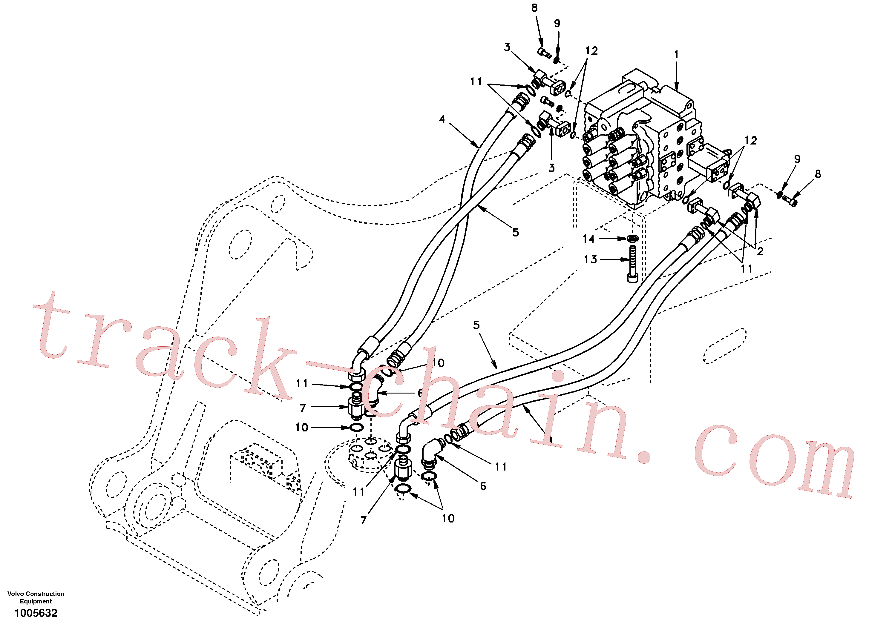 VOE936368 for Volvo Turning joint line, control valve to turning joint(1005632 assembly)