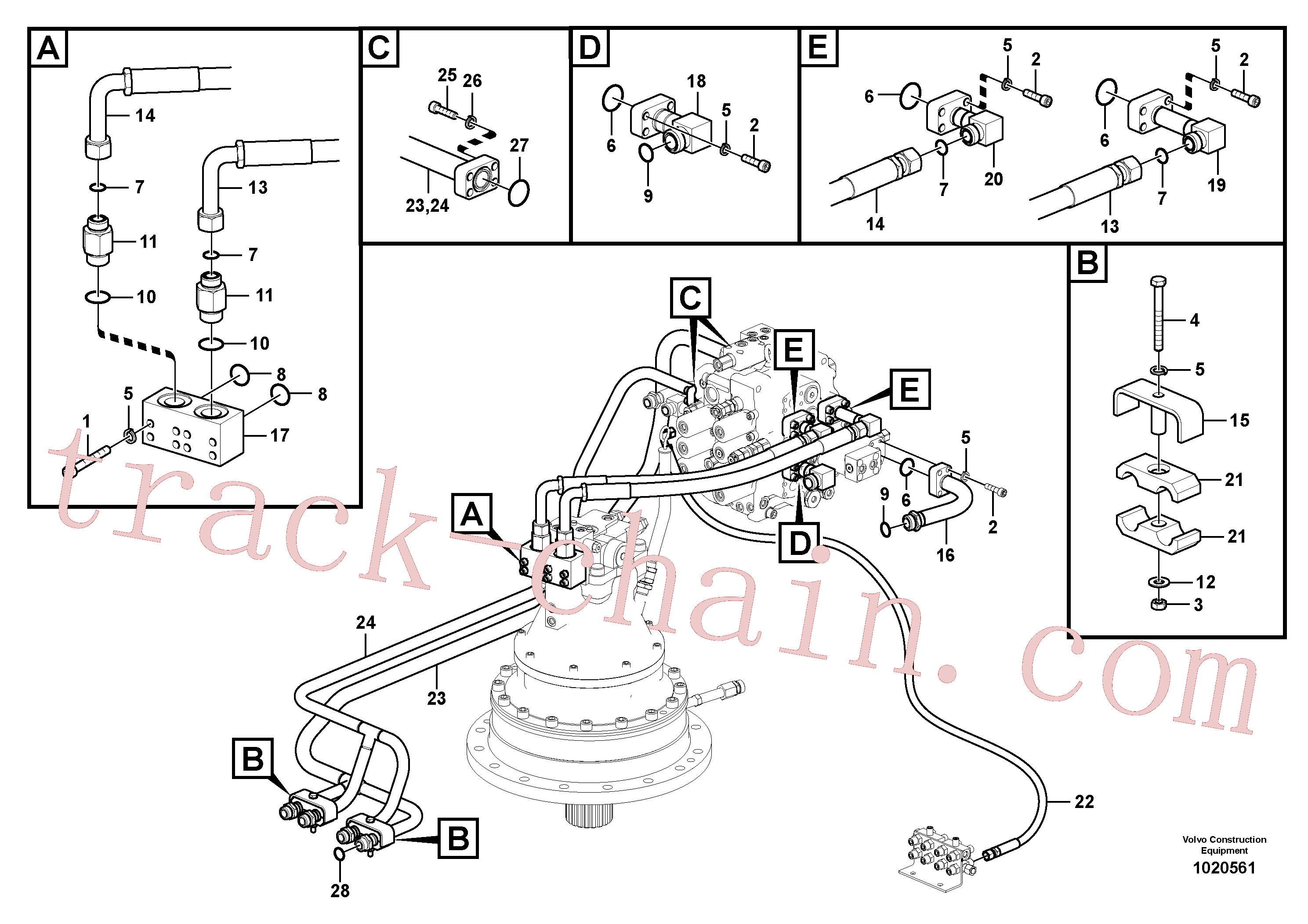 VOE14677067 for Volvo Hydraulic system, control valve to boom and swing(1020561 assembly)