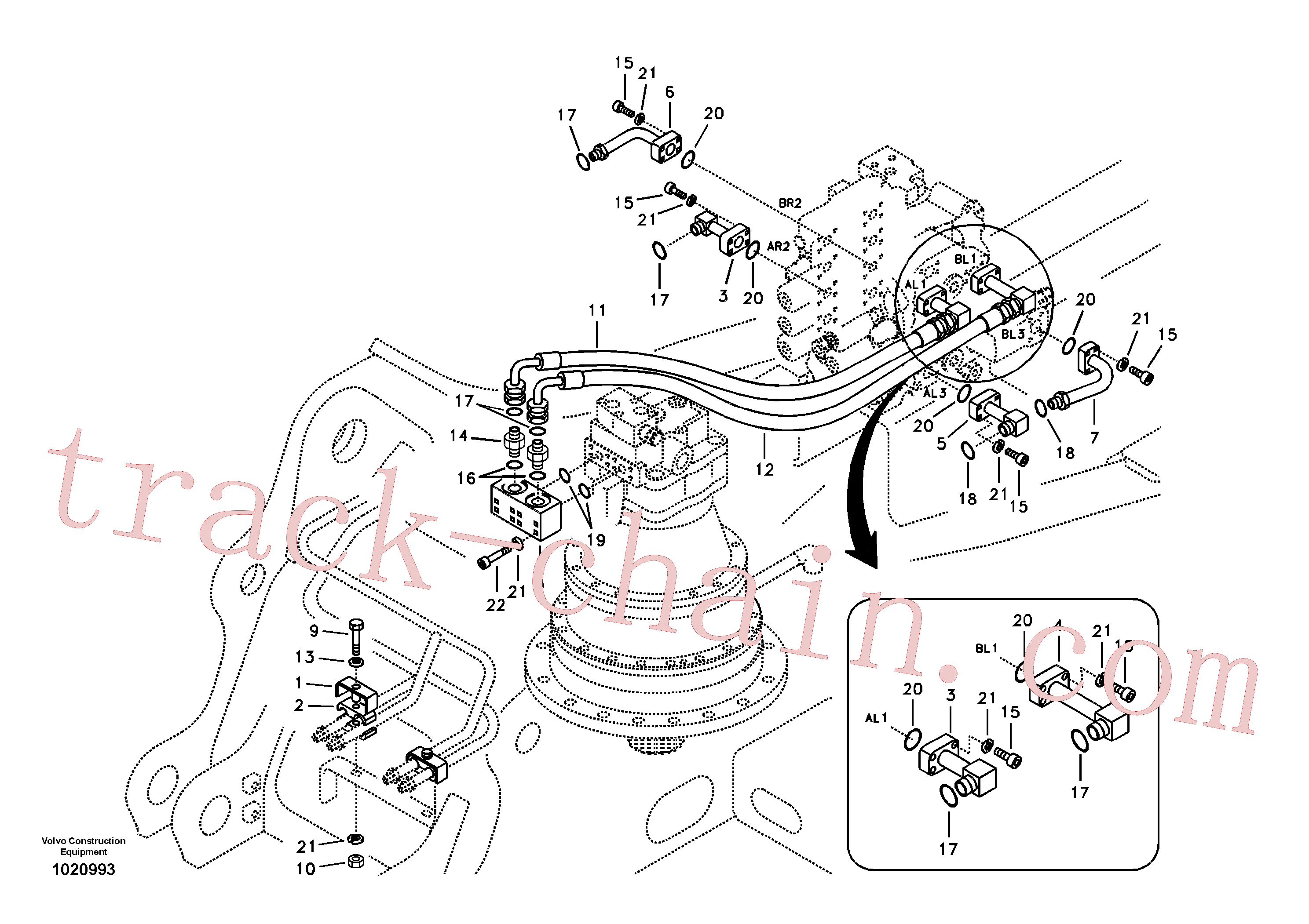 VOE14589753 for Volvo Hydraulic system, control valve to boom and swing(1020993 assembly)