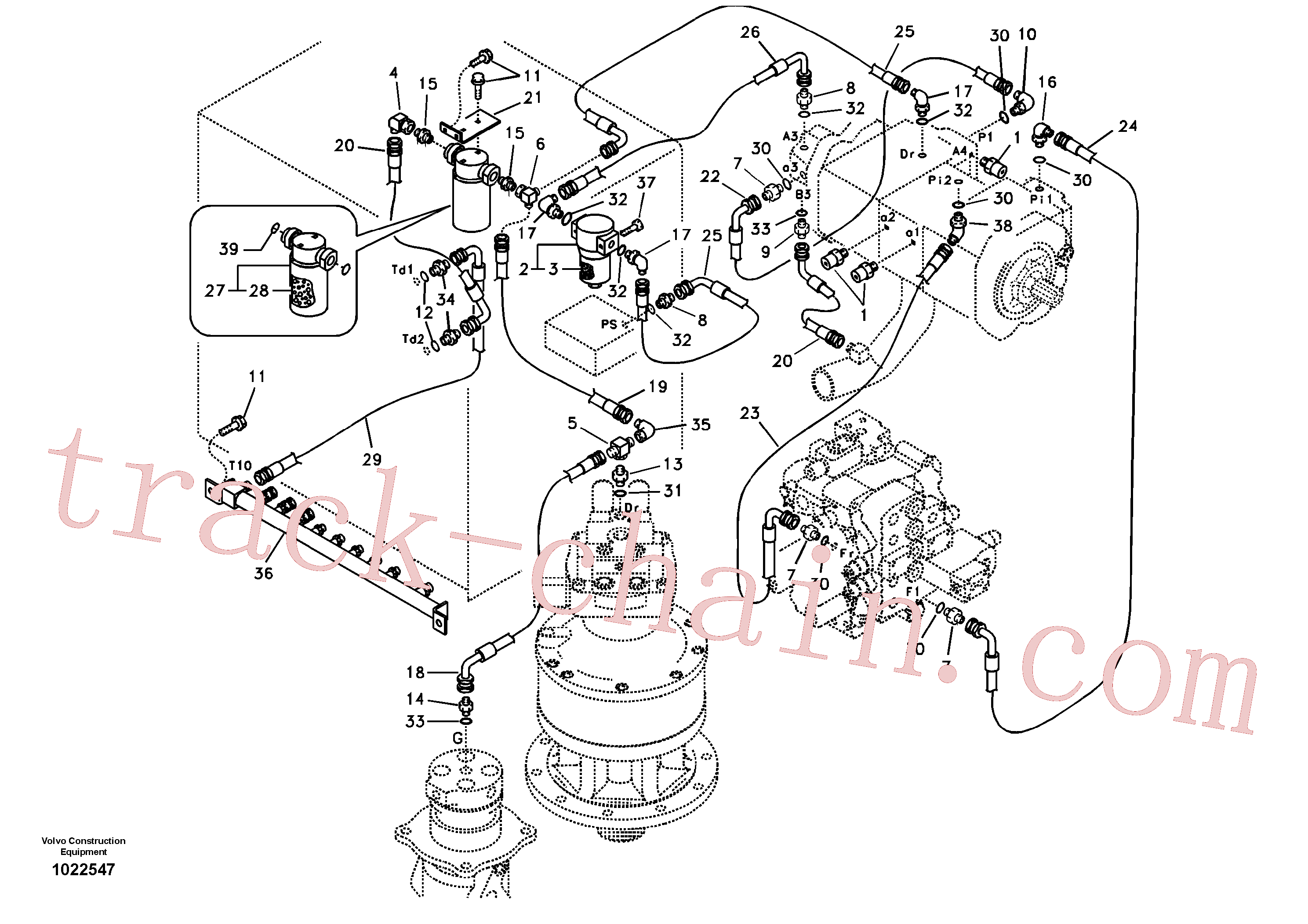 VOE14523265 for Volvo Servo system, pump piping and filter mount.(1022547 assembly)