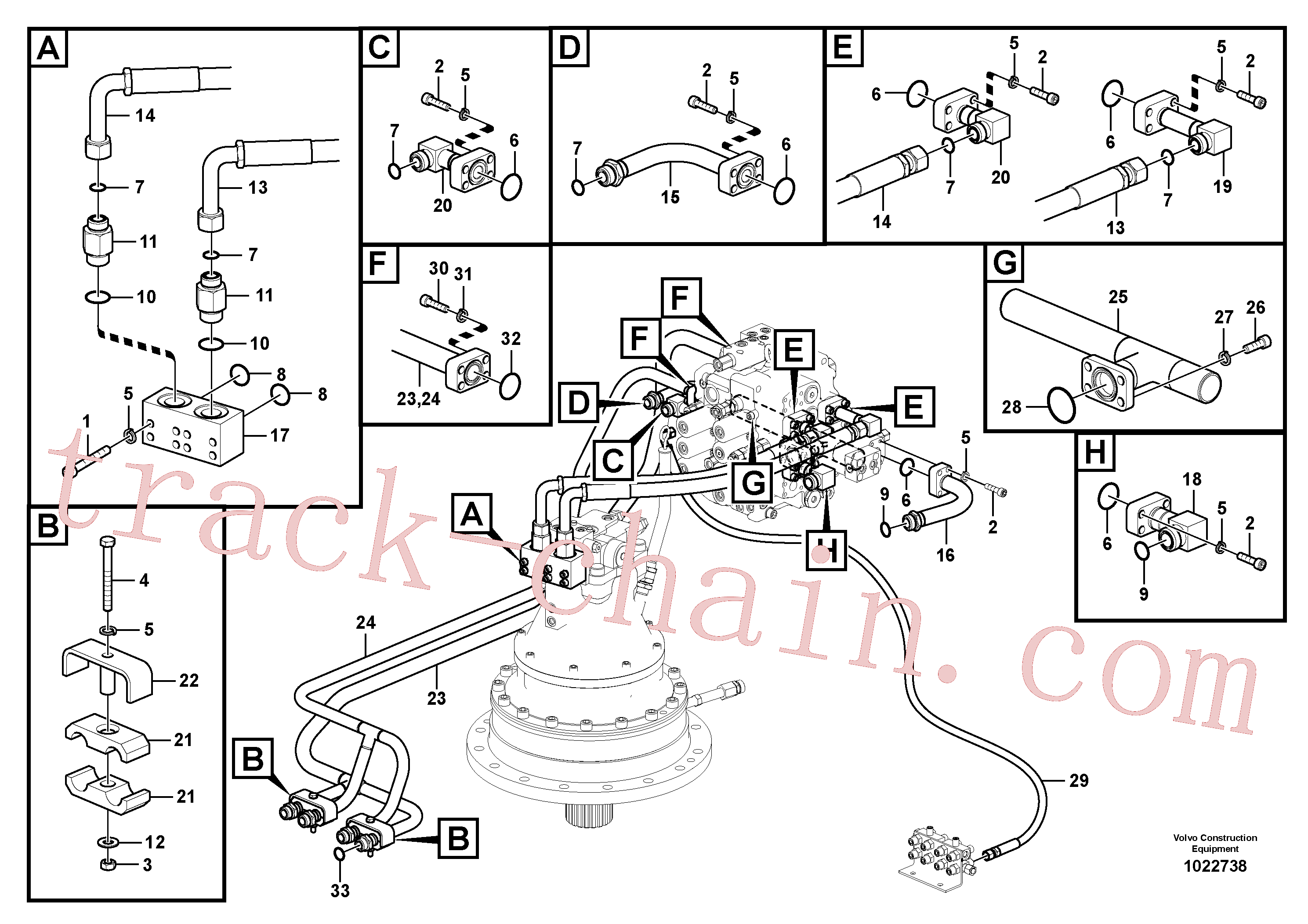 VOE14677067 for Volvo Hydraulic system, control valve to boom and swing(1022738 assembly)