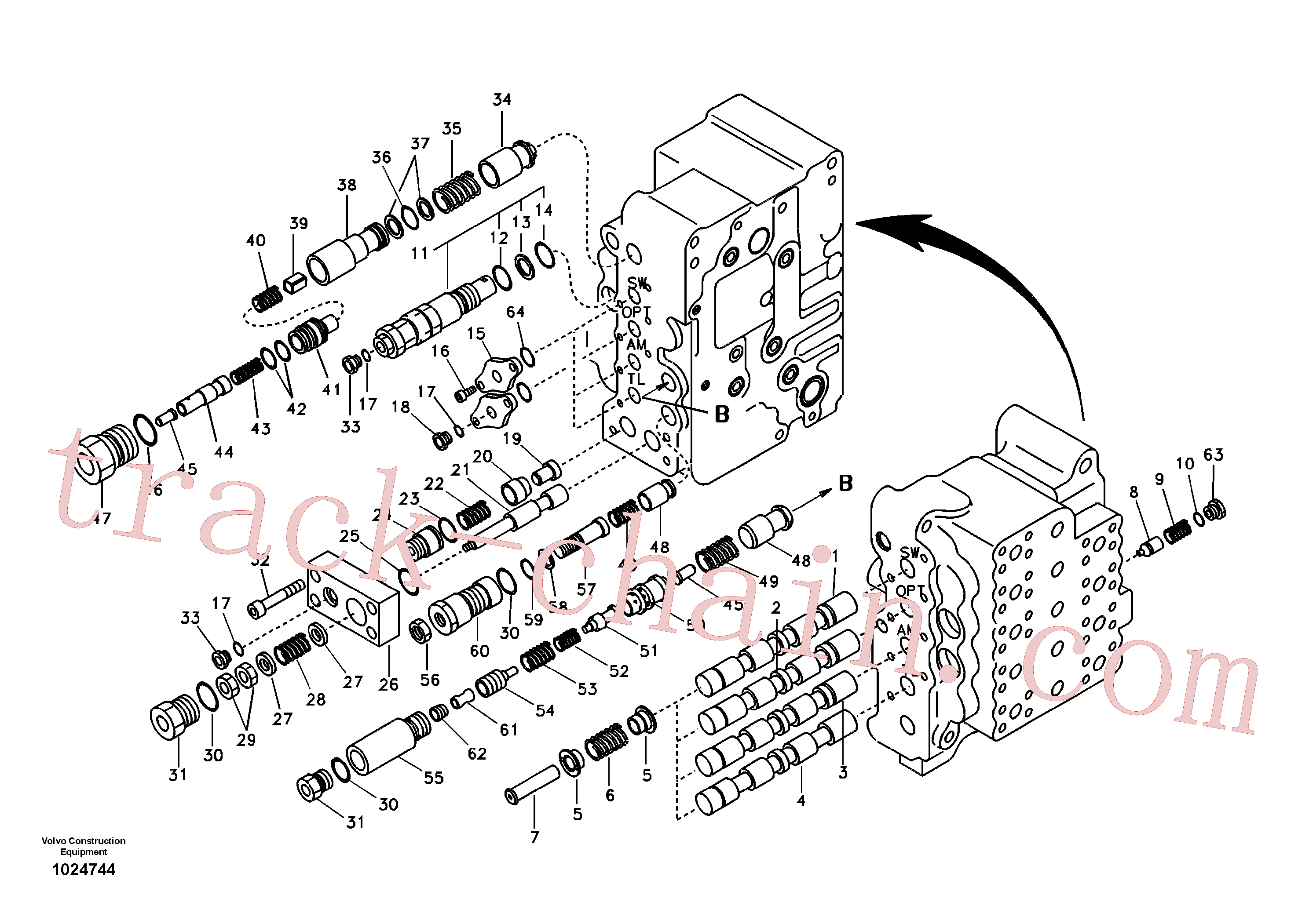 SA8230-32910 for Volvo Main control valve, swing and option and dipper arm and travel Lh(1024744 assembly)