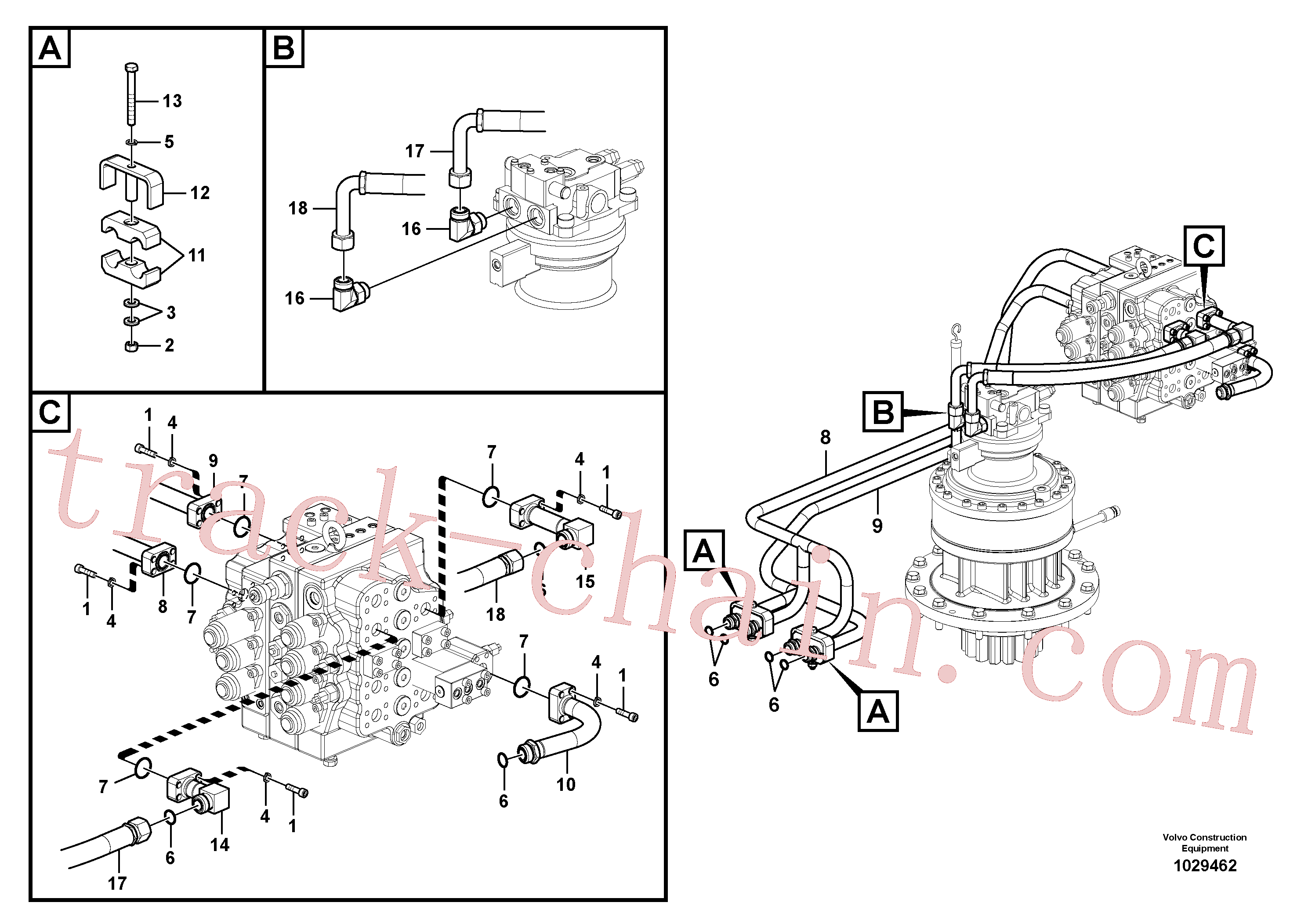 VOE14589753 for Volvo Hydraulic system, control valve to boom and swing(1029462 assembly)