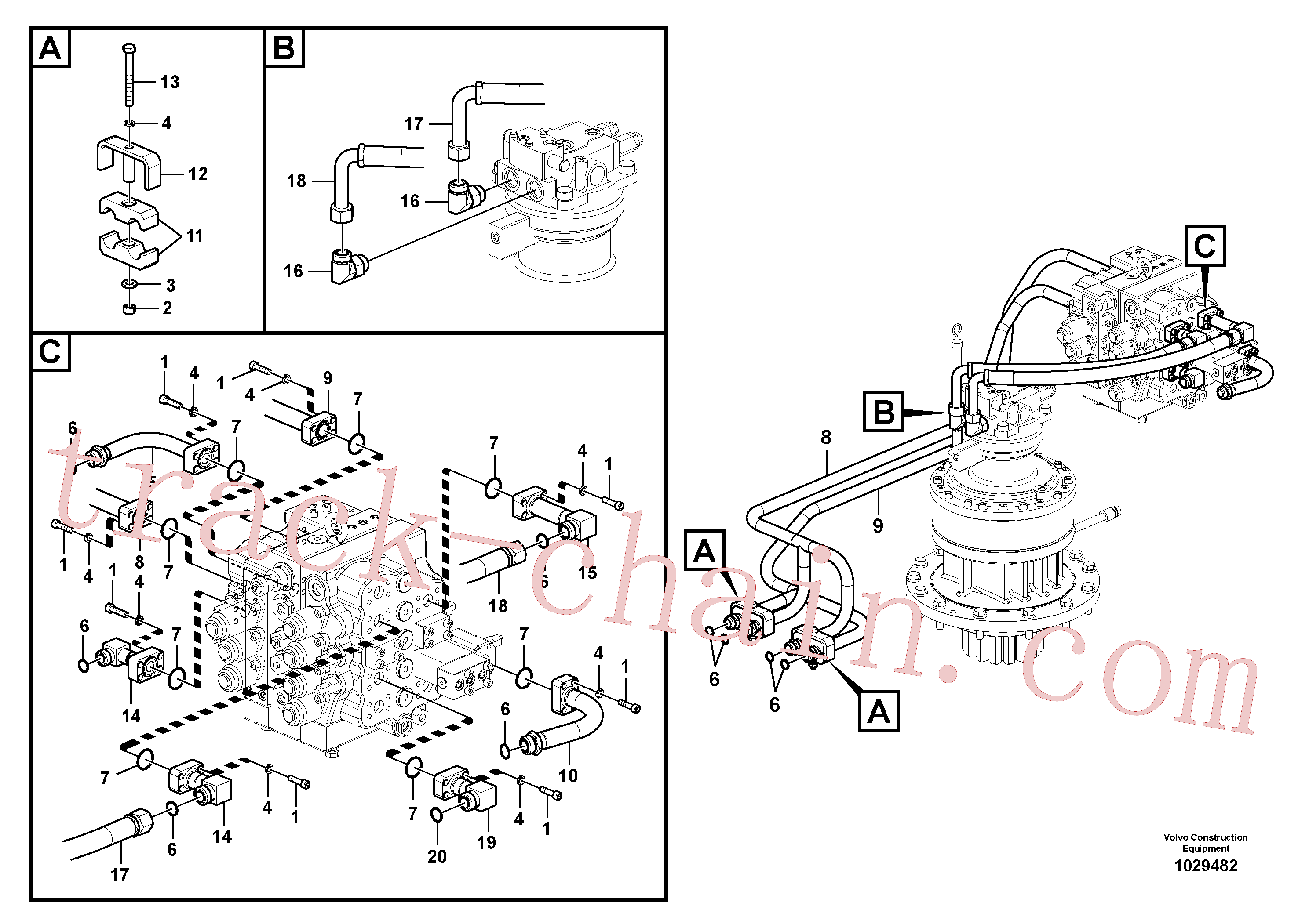 VOE14589753 for Volvo Hydraulic system, control valve to boom and swing(1029482 assembly)