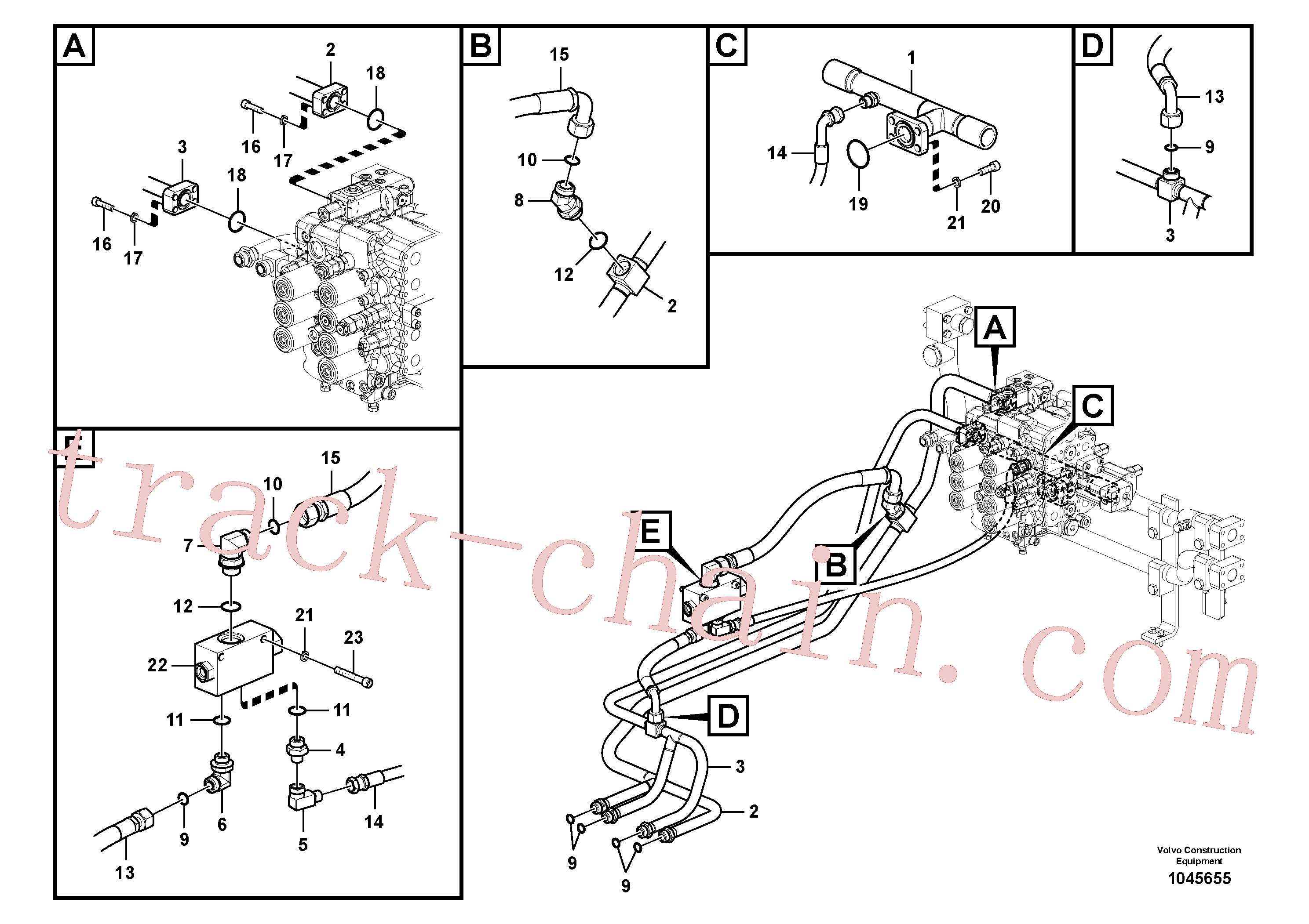 VOE14518204 for Volvo Hydraulic system, control valve to boom and swing(1045655 assembly)