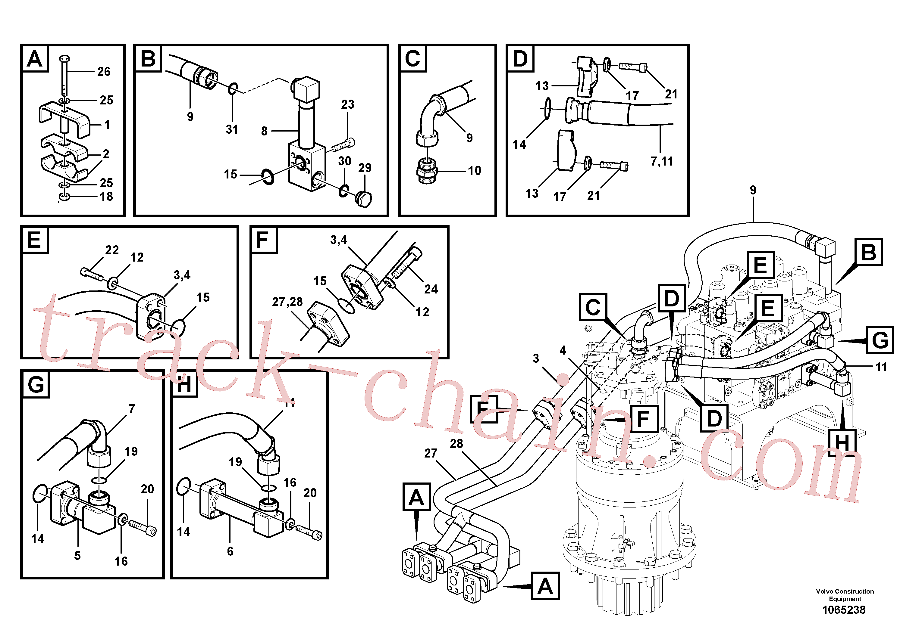 VOE14616404 for Volvo Hydraulic system, control valve to boom and swing(1065238 assembly)