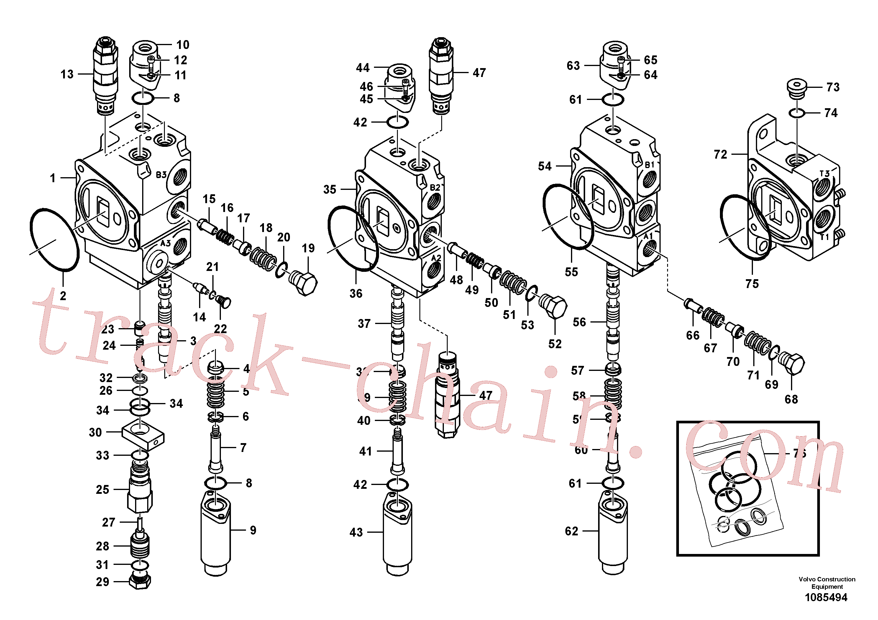 SA7250M21824 for Volvo Main control valve, boom 1 and bucket and dipper arm 2 and outlet.(1085494 assembly)