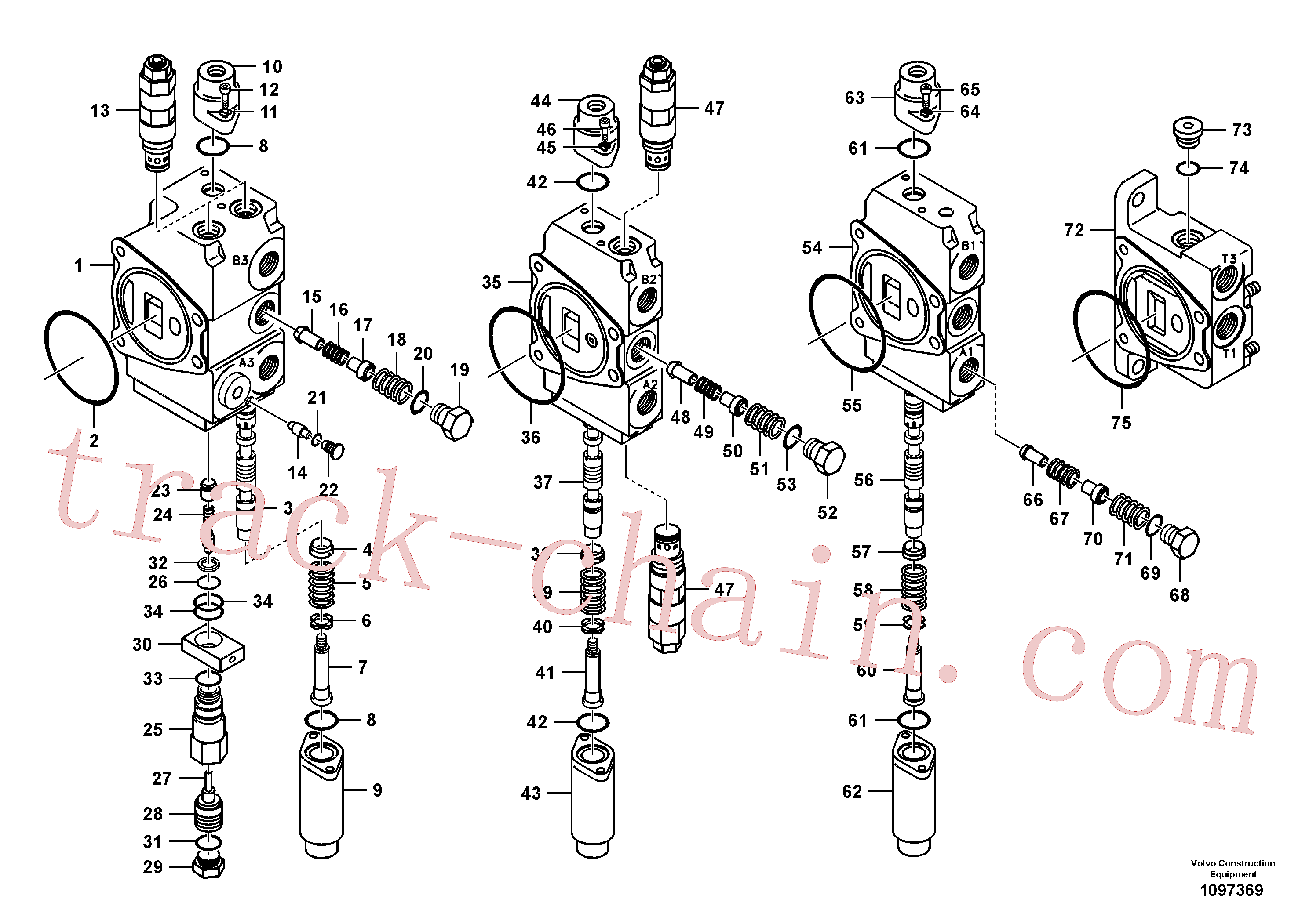 SA7250M21824 for Volvo Main control valve, boom 1 and bucket and dipper arm 2 and outlet.(1097369 assembly)