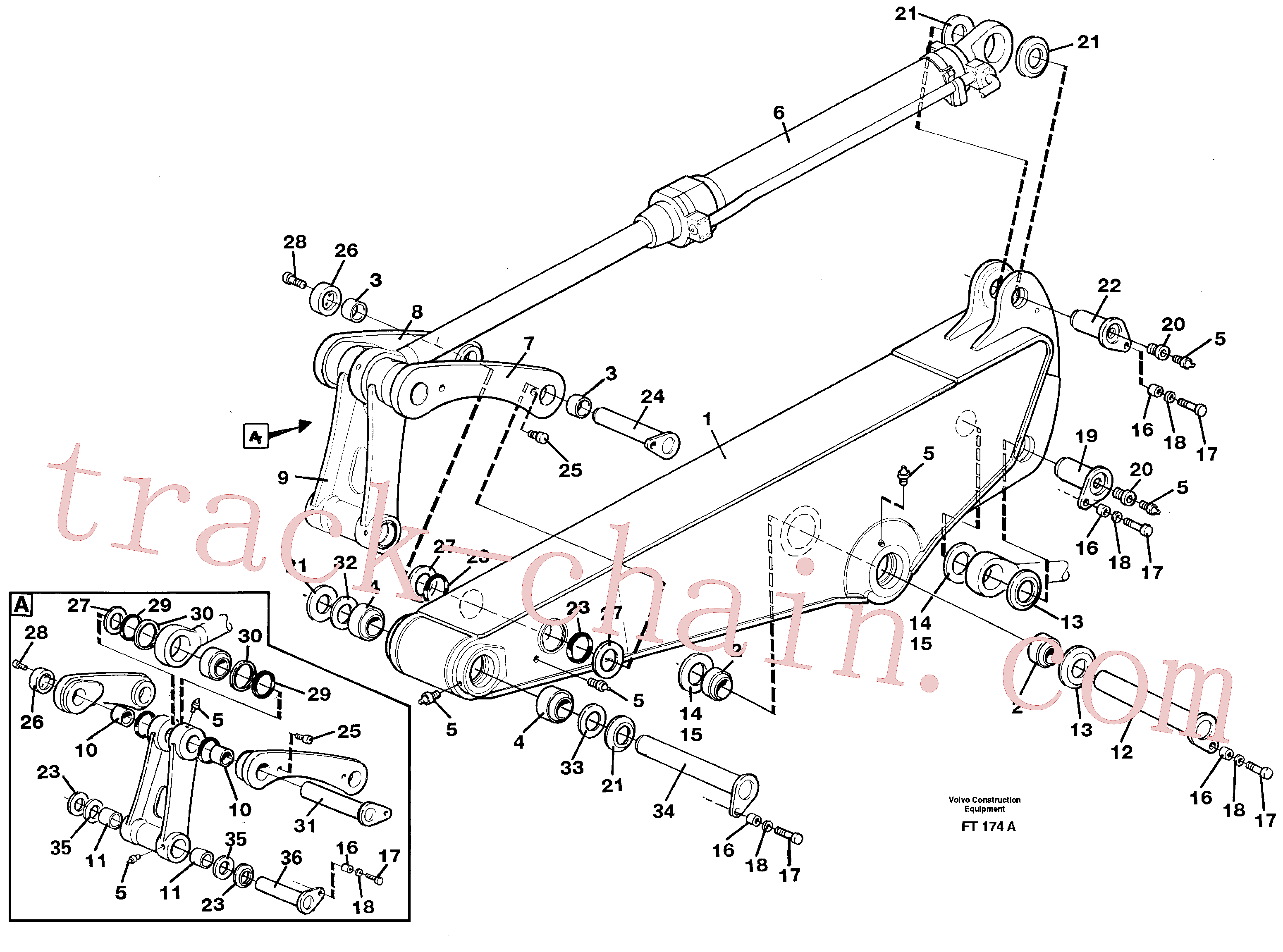 VOE14265531 for Volvo Backhoe dipper arm incl. connections, 2,2m 2,4m 2,9m 3,5m(FT174A assembly)