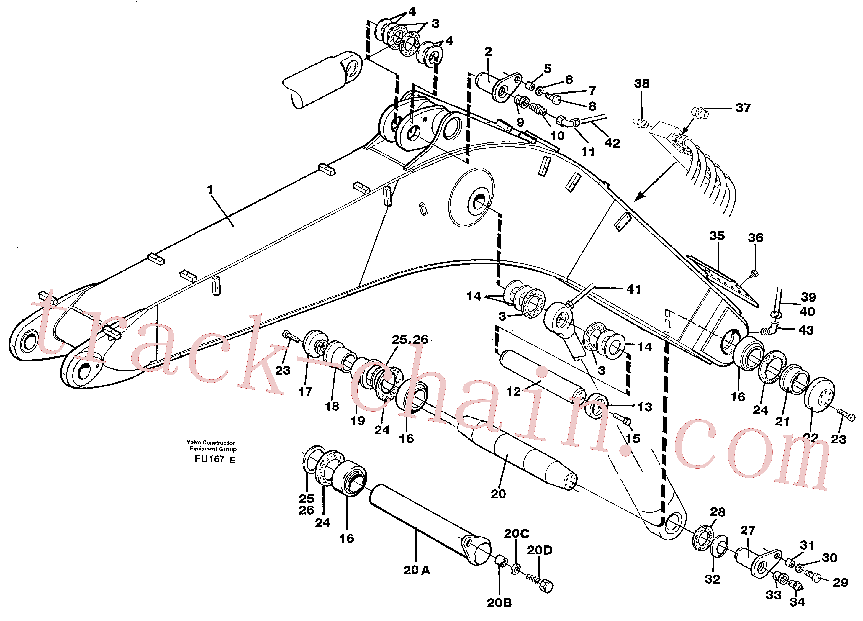 VOE14265531 for Volvo Backhoe boom incl. attachements, 6,0m Me, 6,7m, 7,0m(FU167E assembly)