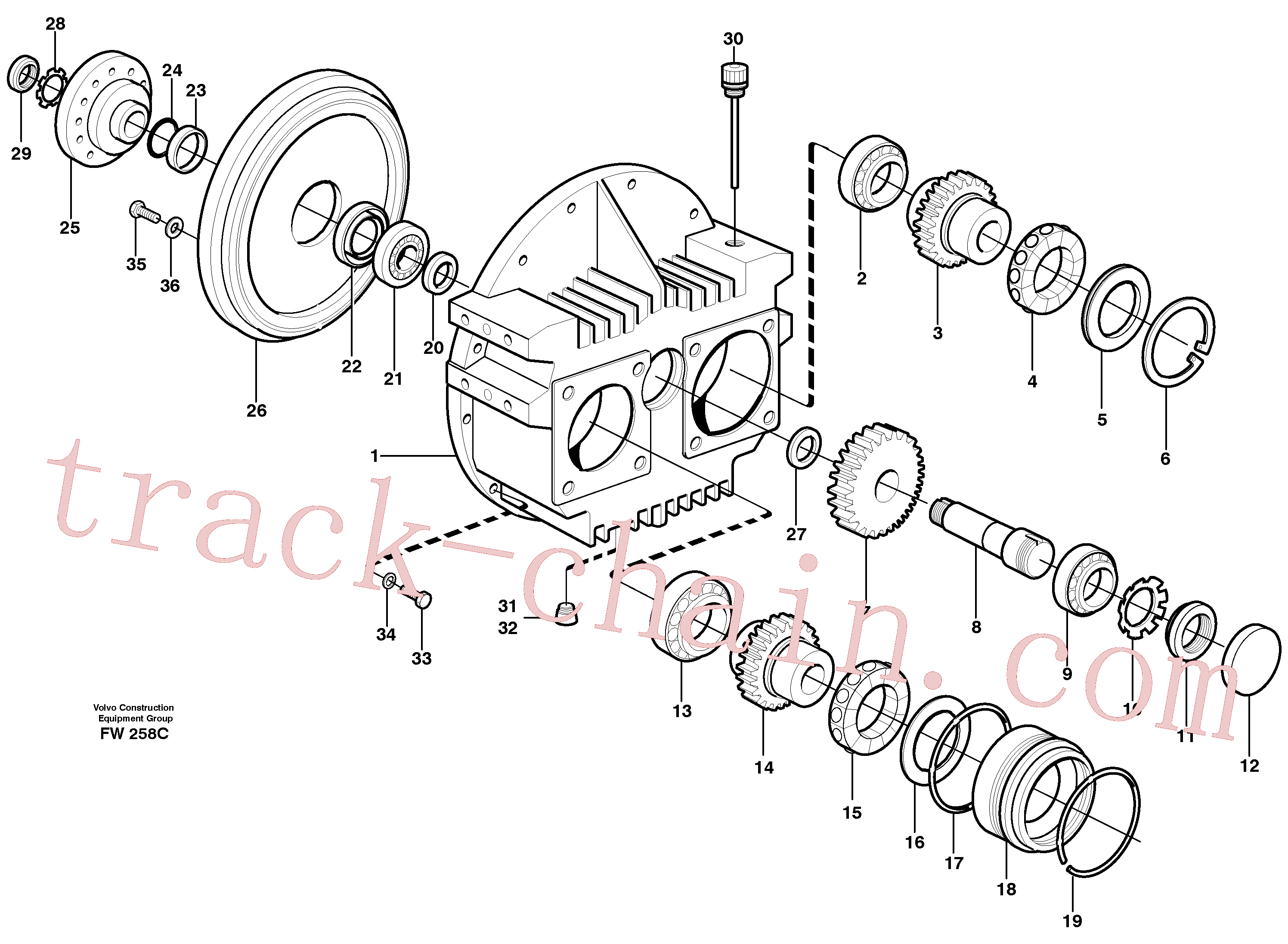 VOE11702259 for Volvo Pump gear box with assemblying parts(FW258C assembly)