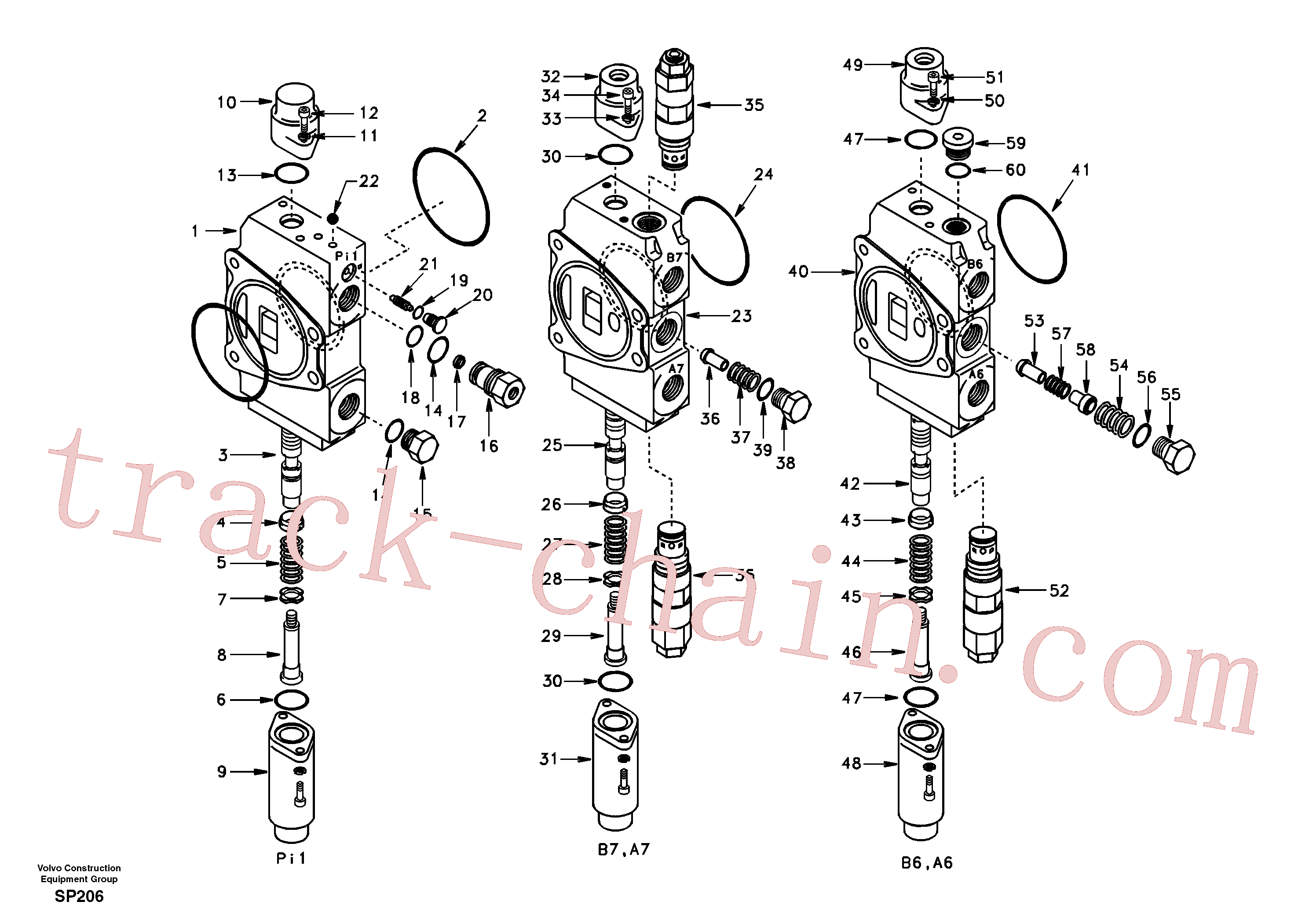 SA7250-21753 for Volvo Main control valve, travel straight forward and dipper arm 1 and boom 2.(SP206 assembly)