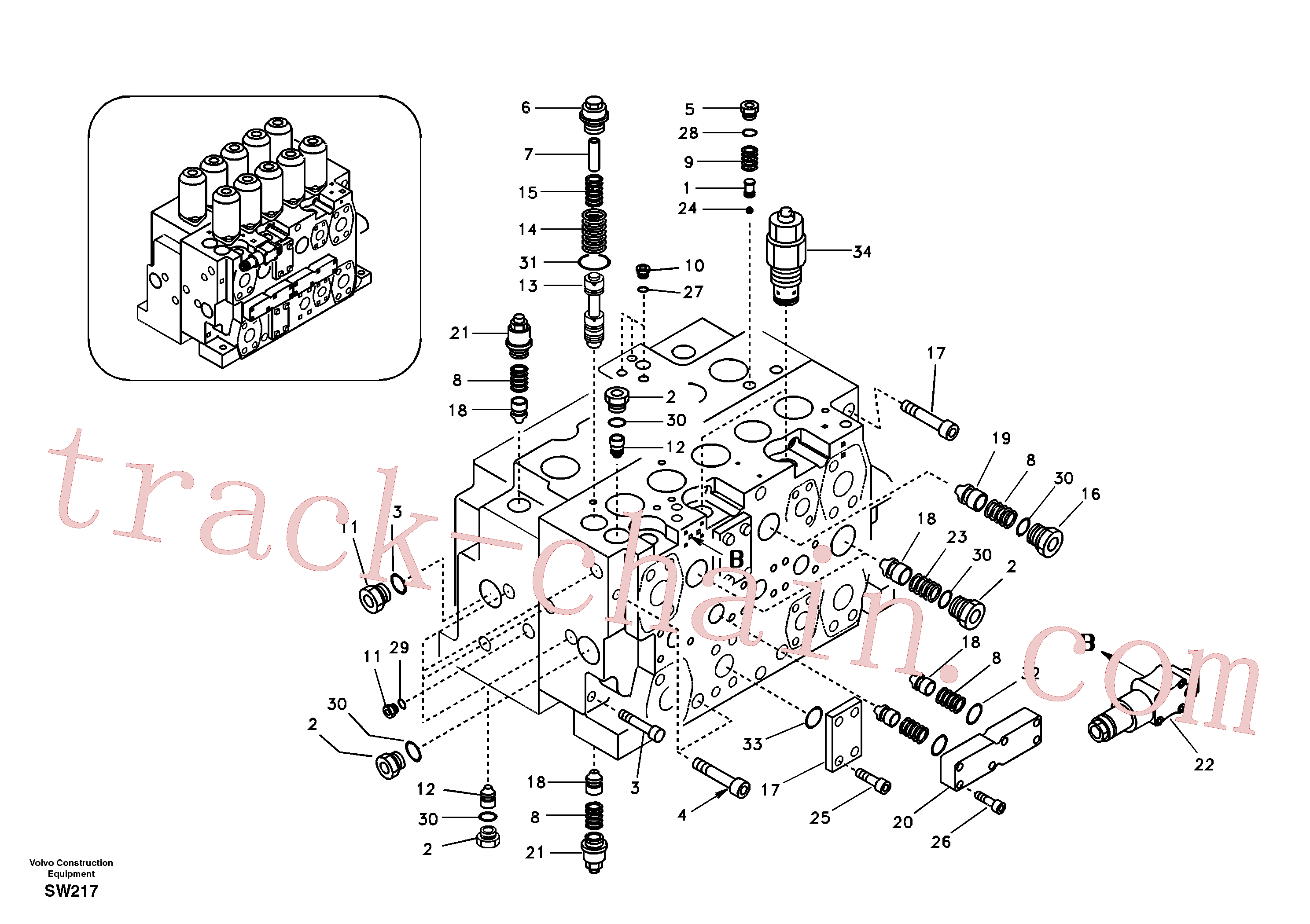 SA8230-37250 for Volvo Main control valve, relief valve and dipper arm holding(SW217 assembly)