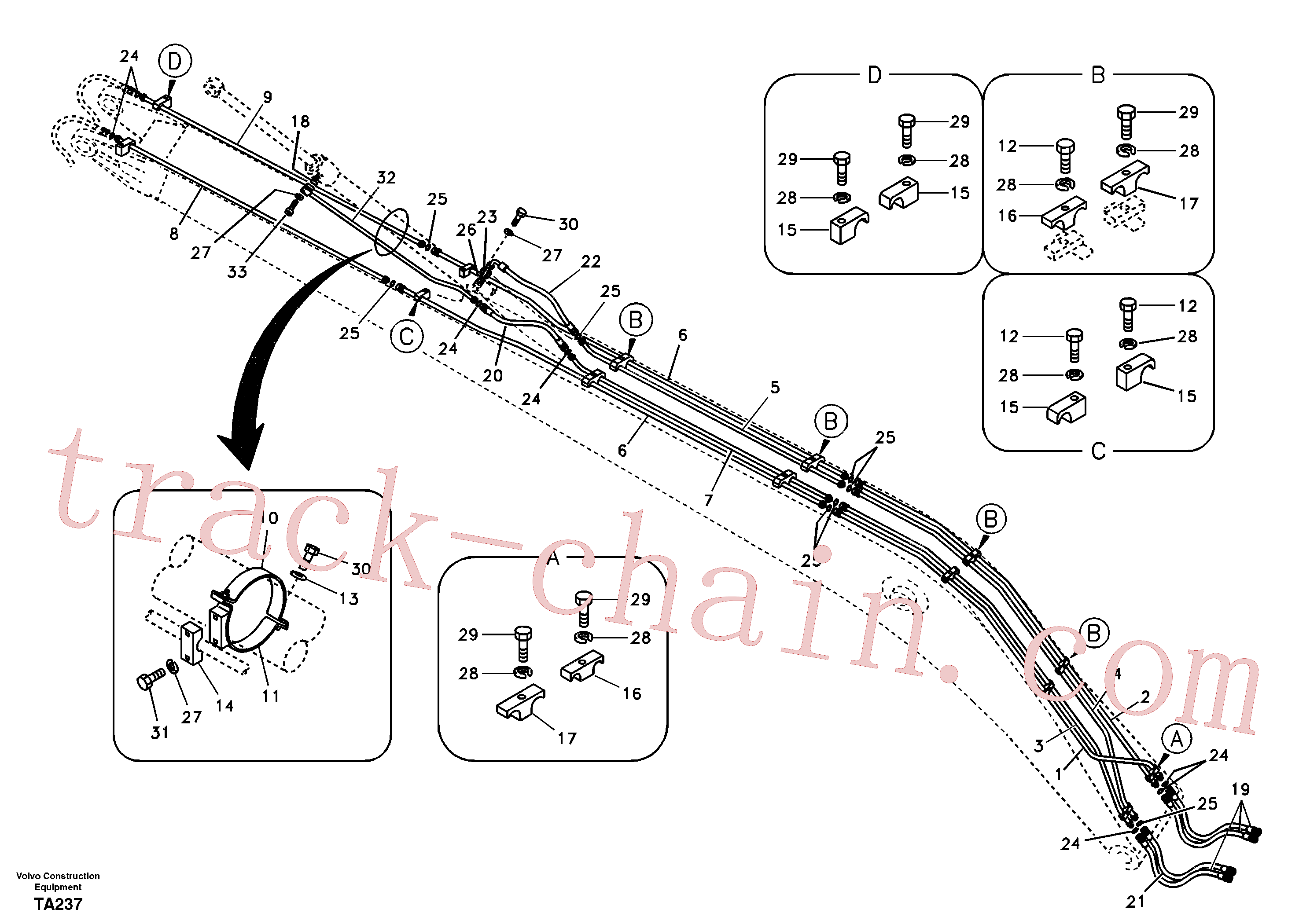 SA1174-50840 for Volvo Working hydraulic, dipper arm cylinder on long boom(TA237 assembly)